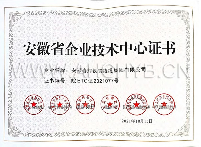 安徽省企業(yè)技術(shù)中心證書(shū)